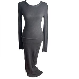 Skims Black Long Sleeve Scoop Neck Ribbed Maxi Dress Womens Size Medium